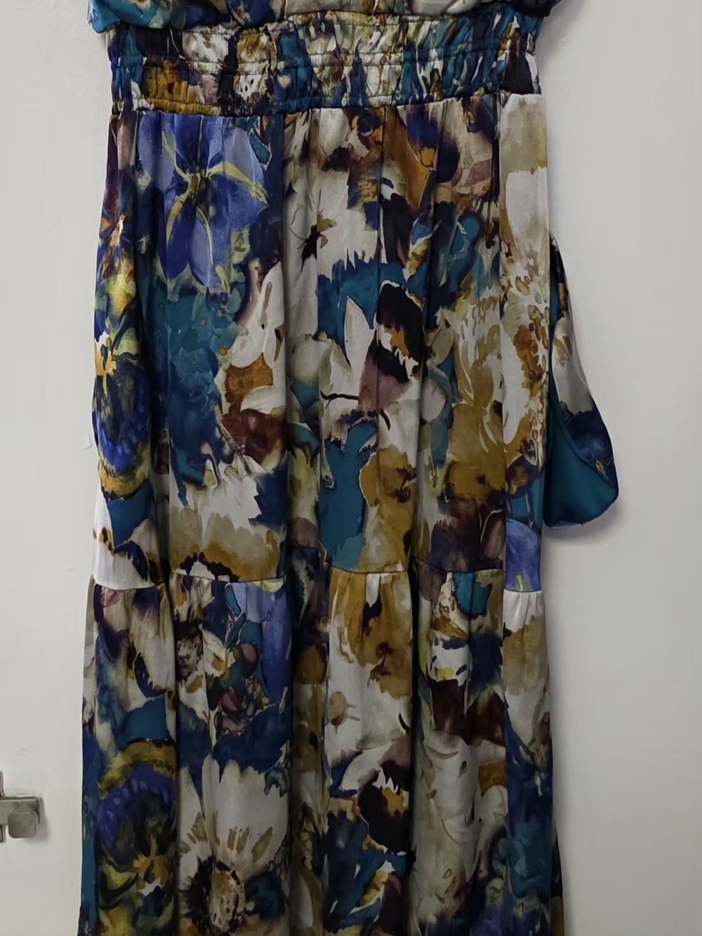 Nicole Miller Floral Maxi Dress in Teal, Blue, White, Gold
